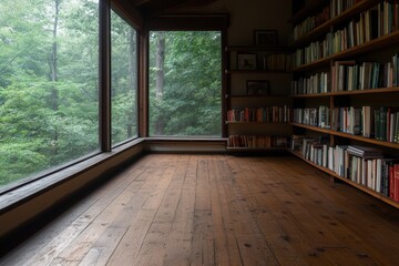 Obraz premium Bookshelves display many books in modern barn conversion library