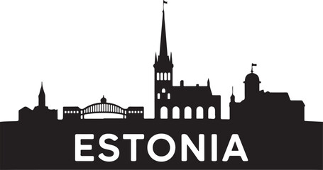 Fototapeta premium Estonia Skyline Silhouette Vector on White Background