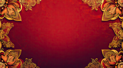 Opulent floral elements frame deep red backdrop adding elegance, luxury for Dussehra, Vijayadashami