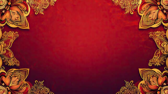 Opulent floral elements frame deep red backdrop adding elegance, luxury for Dussehra, Vijayadashami