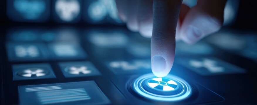 The Radiation Symbol Being Activated on a Futuristic Touchscreen Control Panel - Powered by Adobe