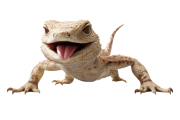 A playful lizard with its tongue out, showcasing its unique textures and colors.