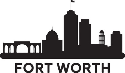 Obraz premium Fort Worth Skyline Silhouette Vector on White Background