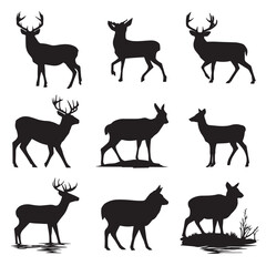 Obraz premium vector illustration of deer hunting silhouette set, Black & White silhouette set 