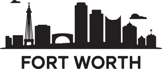 Obraz premium Fort Worth Skyline Silhouette Vector on White Background