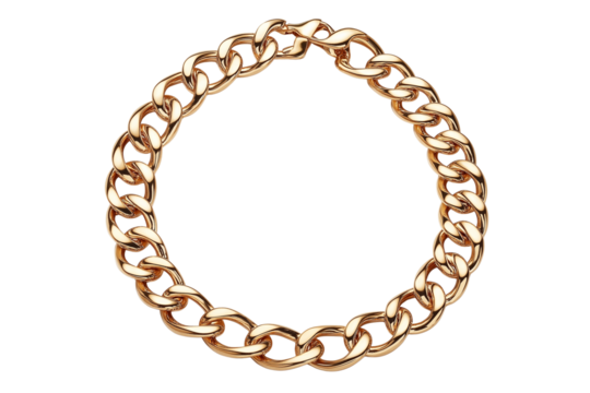 Gold chain bracelet isolated on transparent background. Luxury gold jewelry chain isolated.