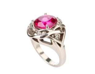 Infinity Knot Engagement Ring with Pink Gemstone and Pavé Diamonds, Isolated