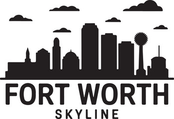 Obraz premium Fort Worth Skyline Silhouette Vector on White Background
