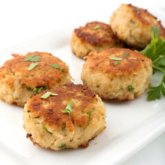 Delicious golden-brown mini crab cakes with crispy texture.