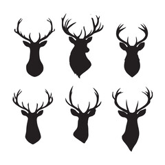 vector illustration of deer silhouette set head, Black & White silhouette set 