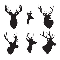 vector illustration of deer silhouette set head, Black & White silhouette set 