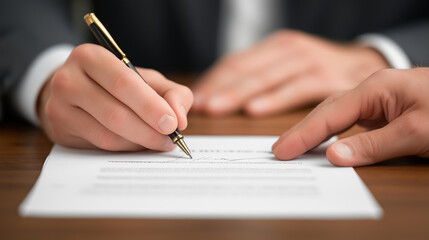 Signing a real estate contract with confident hands