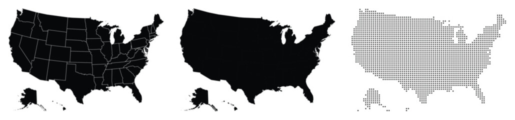 Divided fill, stroke with fill and dotted USA map vector illustration