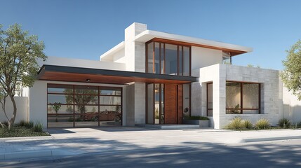 Modern home with minimalist design under a clear sky showcasing on transparent background