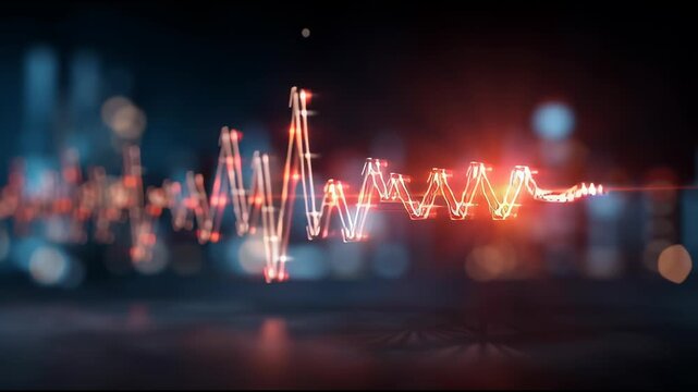Digital Waveform: A vibrant display of an illuminated digital waveform, its glowing lines dancing across a dark, blurred backdrop with bokeh effects. This evokes a sense of advanced technology.