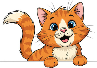 Cartoon orange tabby cat, cute kitten, happy pet illustration, adorable feline, smiling cat, playful kitty, vector animal, domestic cat art
