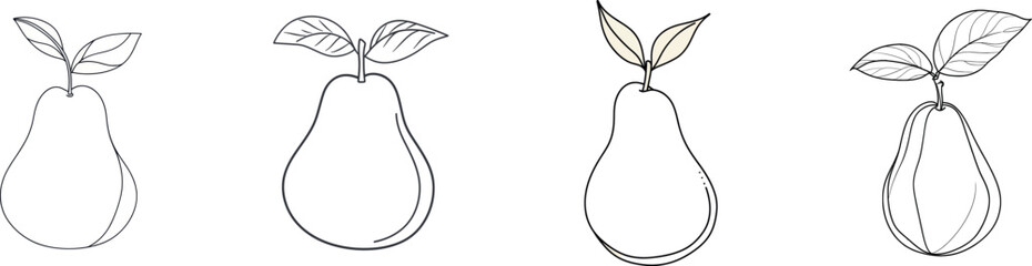 One pear illustrated in a single line on an isolated white background is perfect for grocery store applications, including poster and banner printing