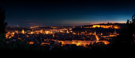 Fototapeta premium Nighttime view of illuminated city skyline