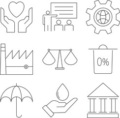 Corporate Social Responsibility and Governance Line Icon Set.