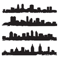 Naklejka premium vector illustration of des moines skyline silhouette set, Black & White silhouette set 