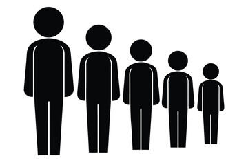 Line of People in Different Sizes Showing Growth and Development in Black and White Design