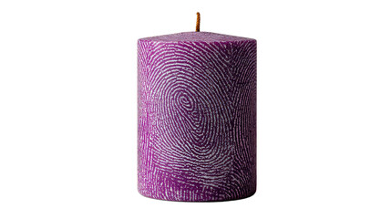 Decorative purple candle with fingerprint isolated on white background