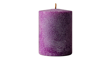 Decorative purple candle with fingerprint isolated on white background