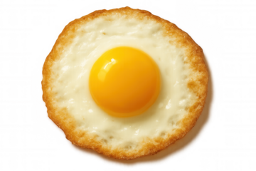 Crispy-edged sunny-side-up egg revealing golden runny yolk, transparently presented for culinary graphic design needs