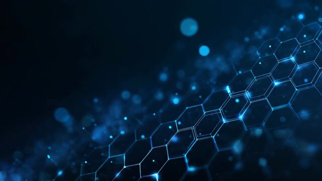 Blue glowing hexagon connections on futuristic dark background