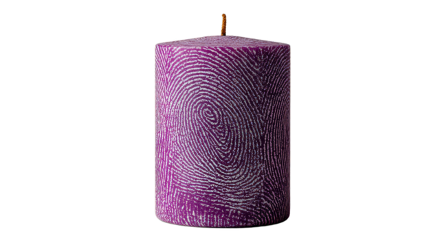 Decorative purple candle with fingerprint isolated on white background - Powered by Adobe