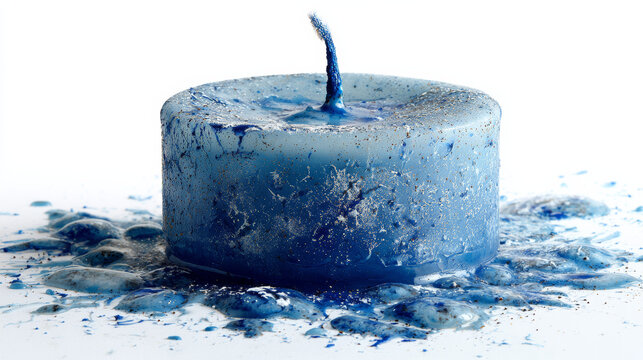 Extinguished blue candle isolated on white background