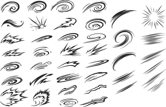 comic speed lines and dynamic motion effects in manga and anime style vector set