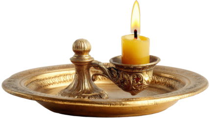 Retro candlestick with candle, isolated on white