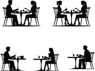 PrintDining silhouettes, restaurant couple, eating scene, table conversation, romantic dinner, food lovers, relationship moment, elegant meal, people eating, chairs