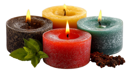 Set of Decorative Candles in Soft Colors isolated on white background.Paraffin candles