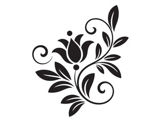 Elegant black floral ornament with swirls and leaves for decorative design projects. Vector black silhouette. with white background