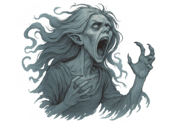 Banshee screaming with transparent background: fantasy illustration