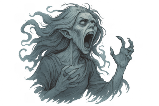 Banshee screaming with transparent background: fantasy illustration