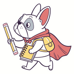 Cute Curious French Bulldog, accessorized with wearing a cape, in a Back to school world – Chalkboard Fun palette vector
