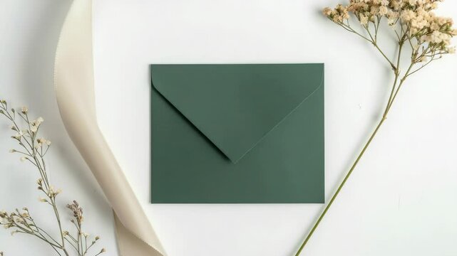 A green envelope sits on a white table, waiting to be opened