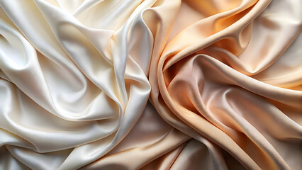 Cream and peach silk fabric folds draped texture
