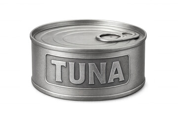 Aluminum tuna can displaying fresh seafood, preserved and prepared for cooking process