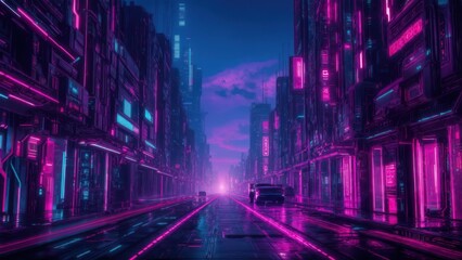 Luminous Cyberpunk Metropolis Bathed in Vibrant Pink and Cyan Neon Glow