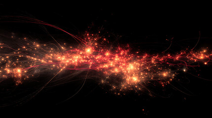 Fireworks abstract background illustration with red light trails and sparks on black space design 3d