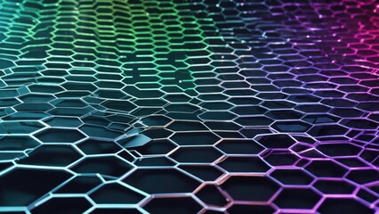 Fototapeta premium Luminous Hexagonal Lattice Rippling with a Green to Purple Gradient