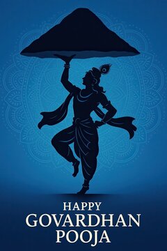 Happy govardhan pooja minimalistic card illustration.