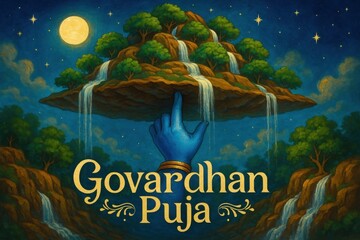Govardhan puja poster illustration.