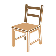 Simple wooden chair illustration featuring a basic design with a rectangular seat and backrest composed of two horizontal slats. The chair is depicted in a minimalist, stylized manner with a predomina