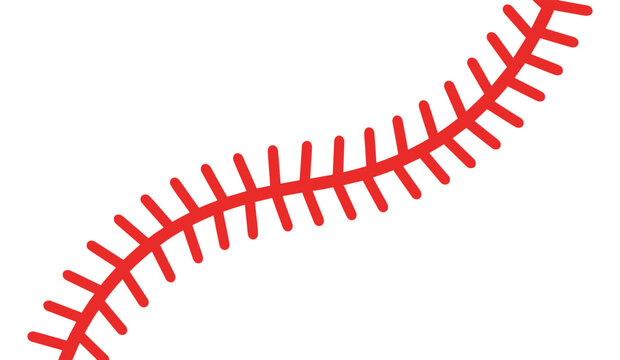 Red baseball stitching curve, sports ball seam detail, vector illustration for athletic design, baseball pattern, and sport decoration art