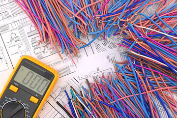 A digital multimeter for measuring the parameters of electrical circuits. Close-up. 